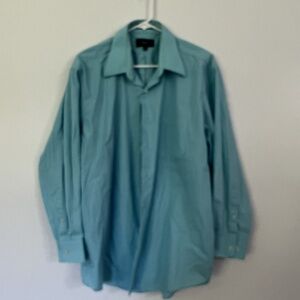 Haggar Men Dress Shirt Large Blue Collared Button-Front Business Long Sleeve